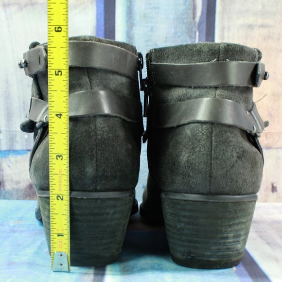 Clarks Gray Suede Strappy Side Zip Ankle Heeled Boots Size 8.5 M - Picture 8 of 9